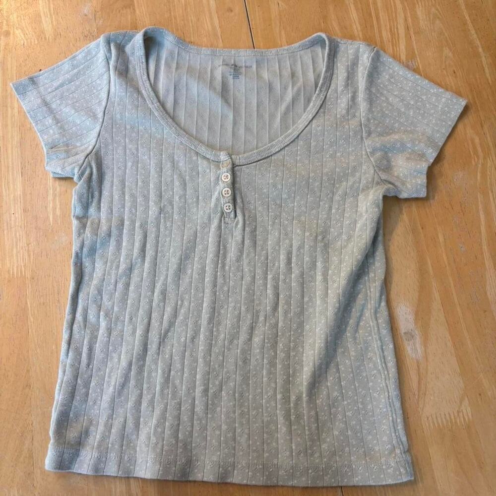 Brandy Melville light green pointelle baby tee with button detail